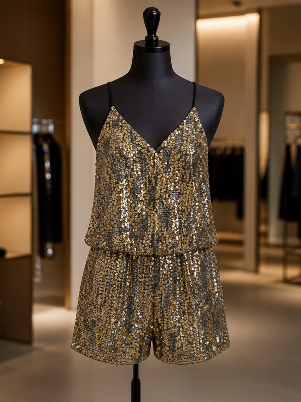 ASTR Gold Sequin Romper Halter Top Size M